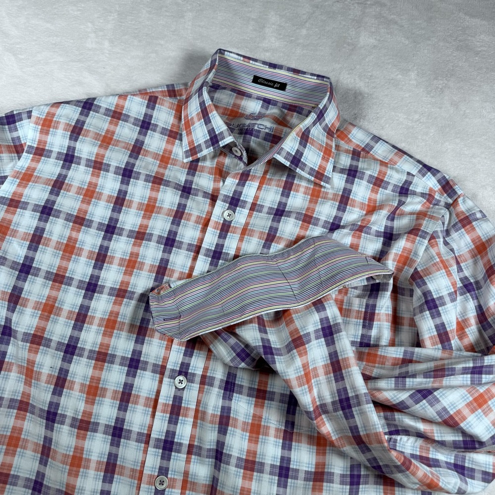 Bugatchi Shirt Mens Large Multicolor Plaid Classic Fit‎ Long Sleeve Button Front